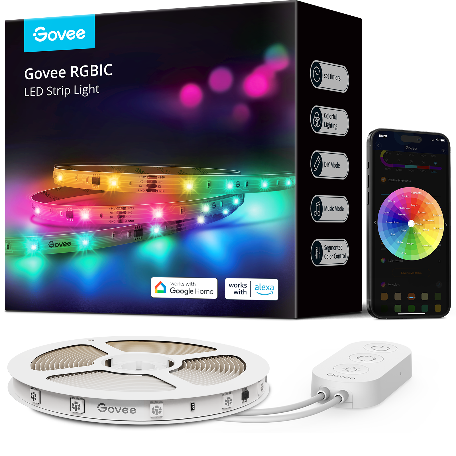 Govee RGBIC Basic Wi-Fi + Bluetooth LED Strip Lights