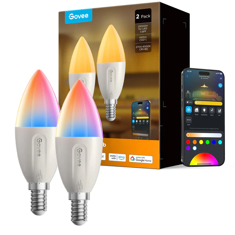 Govee Smart E14 Dimmable RGBWW LED Light Bulb (Pack of 2)