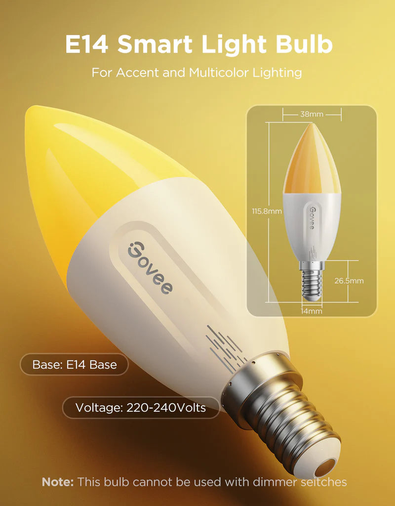 Govee Smart E14 Dimmable RGBWW LED Light Bulb (Pack of 2)